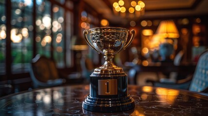 Bronze trophy cups engraved with #1 and Dad on a stark black base celebrate top fathers