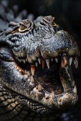 Obraz premium Wildlife photography, reptile portrait, mouth opened wide, teeth visible