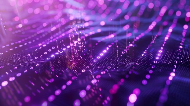 Purple digital binary data on computer screen background Banner hyper realistic  - Powered by Adobe