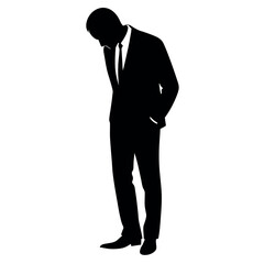 Businessman standing and looking down vector silhouette isolated white background