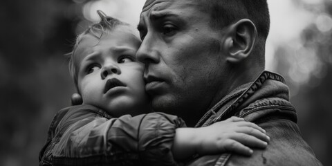 A father holds a small child close, representing love and care