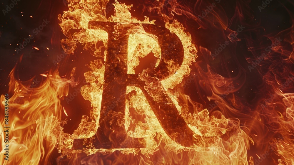 Poster A burning letter R on a dark background