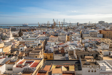 Exposure from a high point of view of the magnificent city of Cadiz in Spain showing the cityscape