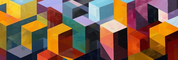 Abstract Geometric Painting with Colorful Cubes, Modern Artistic Background