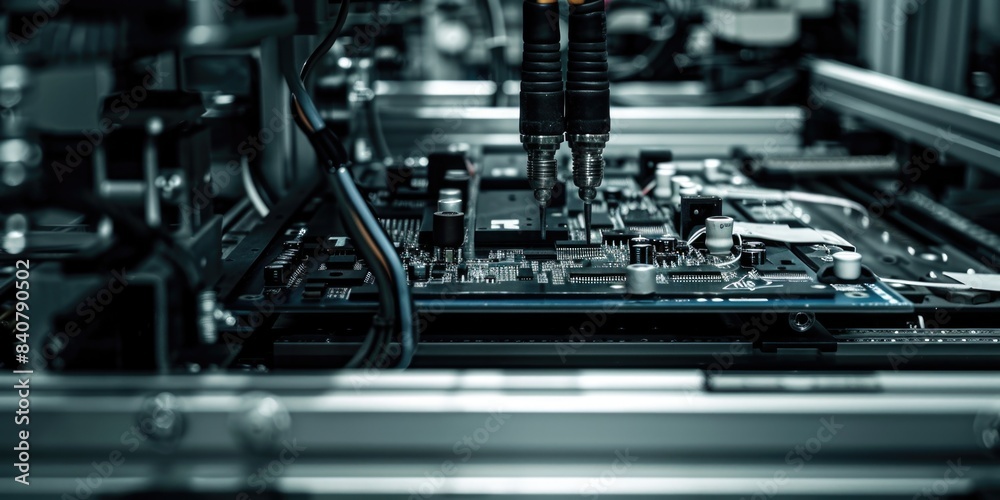 Poster Close-up view of a computer motherboard with various components and circuits