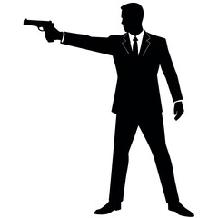 Obraz premium depicting a man in a suit pointing a gun in a front view perspective vector silhouette