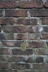 Abandoned mossy brick layered wall background, Grungy brick wall texture background, Weathered rusty brick backdrop