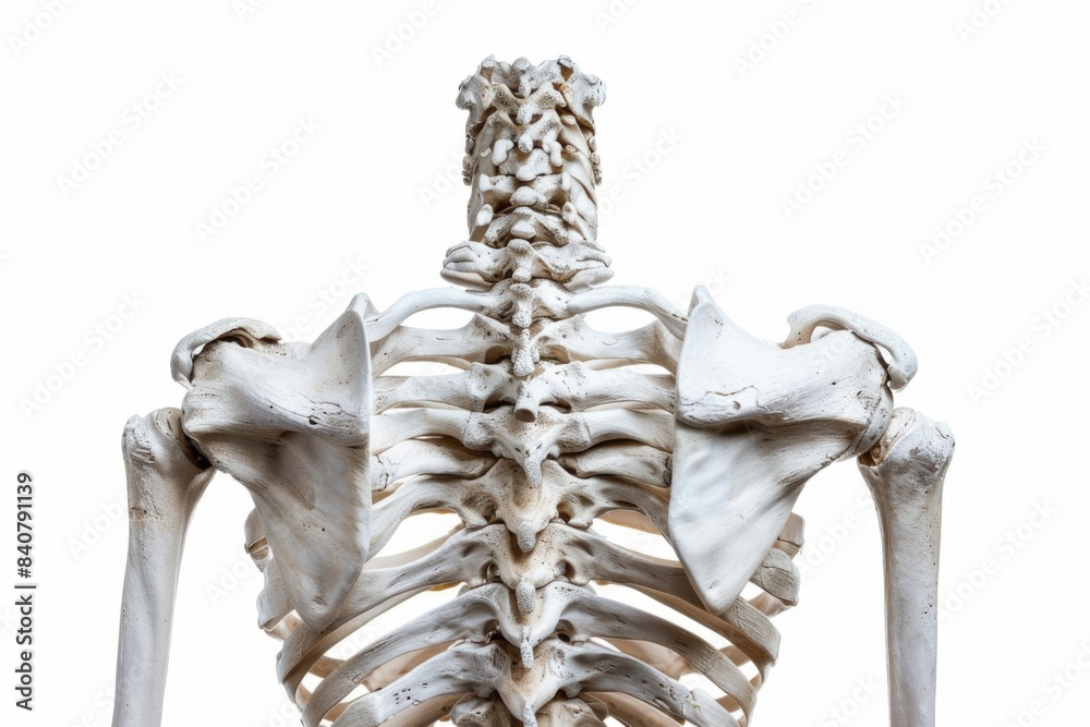 Poster a close-up view of the back of a human skeleton, ideal for use in medical or educational contexts