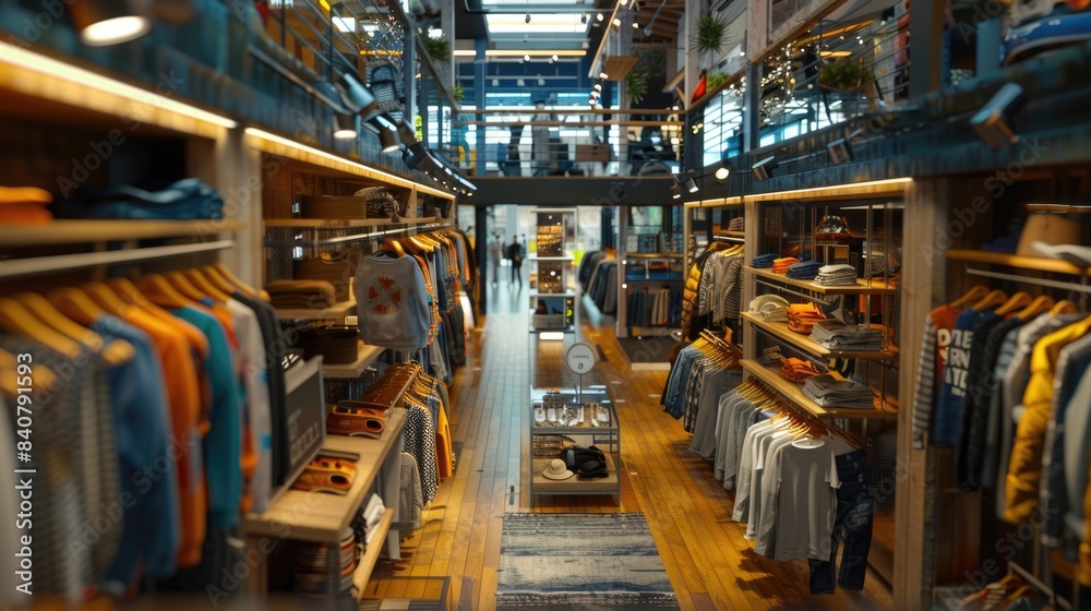 Poster a clothing store with many shelves stocked with various items, perfect for use in e-commerce or reta