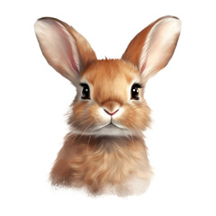 Brown Rabbit With Big Eyes And Fluffy Fur On Isolated Background. Cute Brown Bunny Illustration
