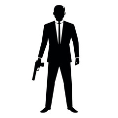 depicting a man in a suit pointing a gun in a front view perspective vector silhouette