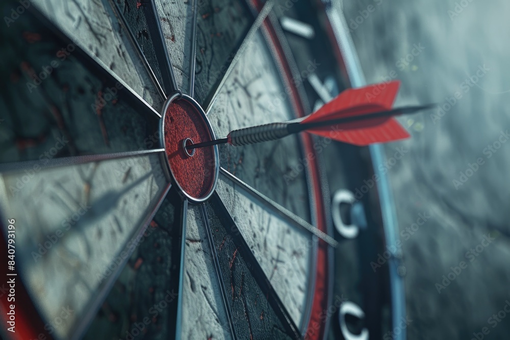 Aufkleber a dart hits the center of a bullseye, precision and accuracy demonstrated