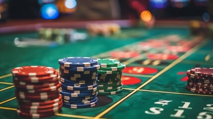 Casino Dealer at a Gaming Table in a Brightly Lit Casino