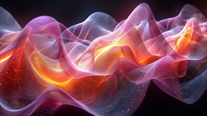 Fototapeta premium Intricate string art with vibrant pink and yellow hues on a rich black background