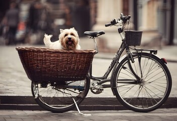 A Dog in a Basket on a bike