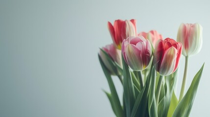 Bouquet of white and pink tulips on a white background. AI generated.