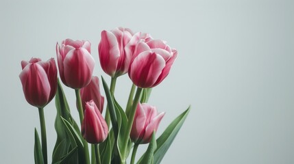 Fototapeta premium Bouquet of perfect pink tulips. AI generated.