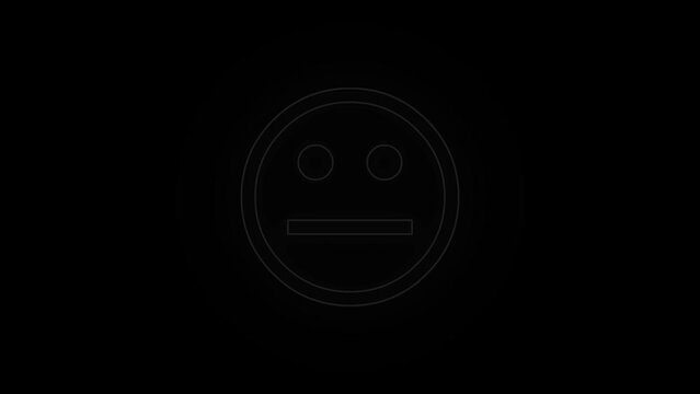 Glowing white neon neutral face emoticon symbol blinking animation. No talk emoji facial expression icon loop motion graphics video with alpha channel. Abstract facial emotion sign animation