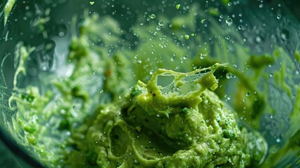 Close-up of guacamole. Crushed guacamole. AI generated.