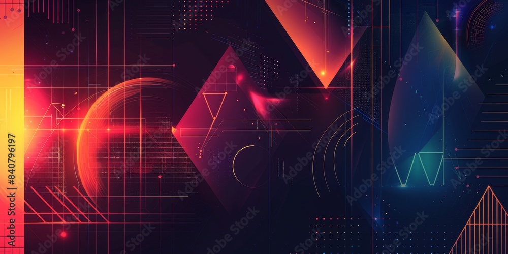 Poster dynamic tech design with a focus on geometric patterns and digital gradients, perfect for illustrati