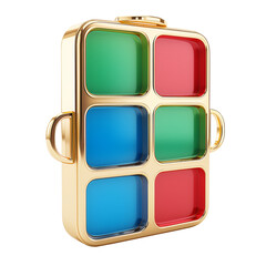 3d portfolio icon, red, green, blue, gold color set of buttons