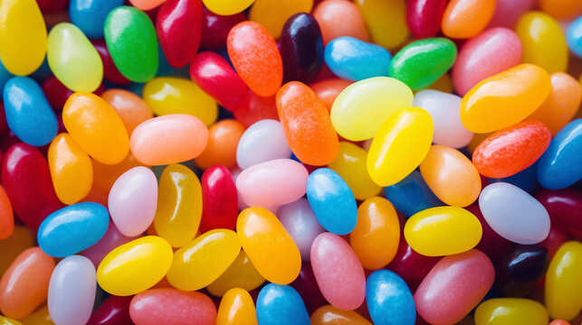 jelly bean background. close up of speckled, pastel colored jelly beans