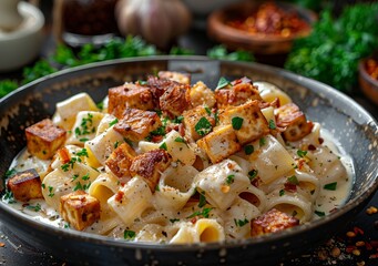 Creamy Pasta Dish with Smoked Tofu for a Healthy Meal Generative AI