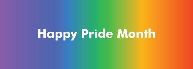 Happy Pride Month banner with a rainbow gradient background. Celebrating lgbt Pride Month web banner design template with a rainbow background.