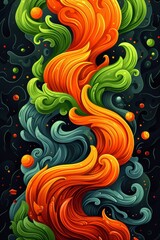 Fototapeta premium Abstract Orange Green Swirls on Dark Background