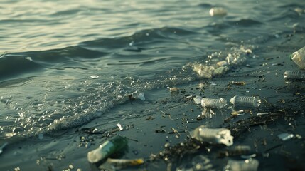 Litter in ocean waters. AI generated.