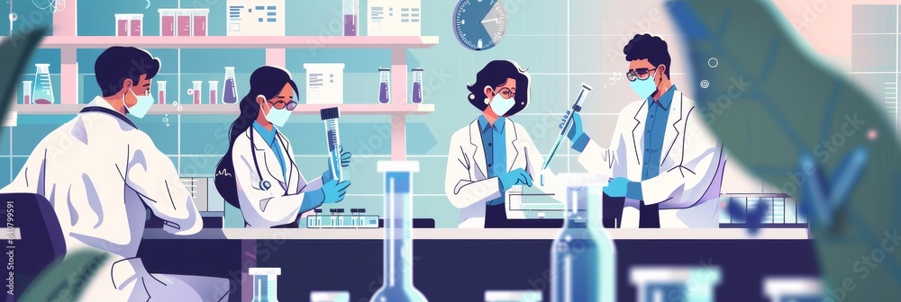 Aufkleber a team conducting a quality control check in a laboratory setting, ensuring product standards are me