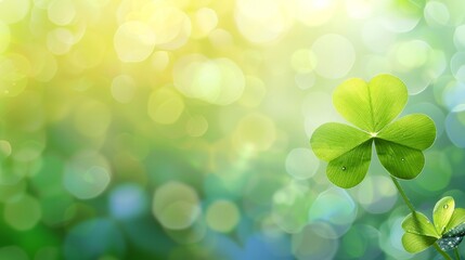 Fototapeta premium Vibrant Clover Stands Out Against Sparkling Green Background