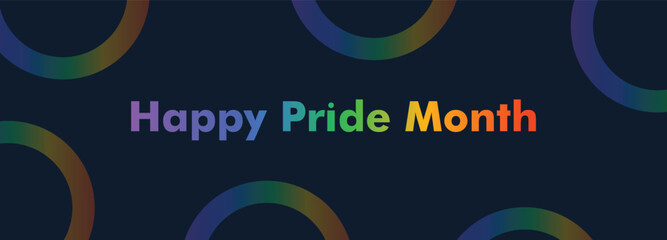  Happy LGBTQ Pride Month Banner on dark blue Background. LGBTQ pride background for banner, greeting card, poster, web banner, social media