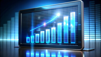 Laptop with stock market chart on screen. 3d illustration.