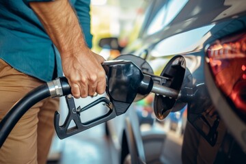 Man refuels car with various parts at gas station