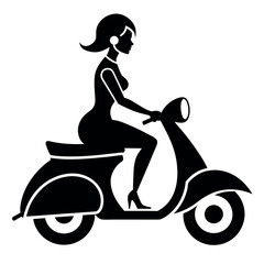 Retro scooter, abstract vector illustration, with a female rider, vector silhouette