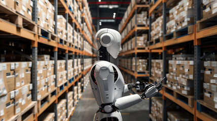 Fototapeta premium business management smart robotic warehouse AI Generated Image