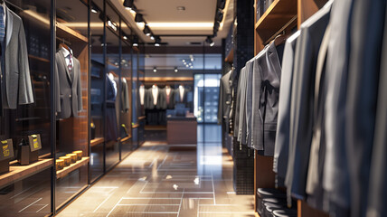 Obraz premium Business men's suit store indoor. AI technology generated image