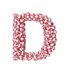 Symbol made of red volleyballs. letter d
