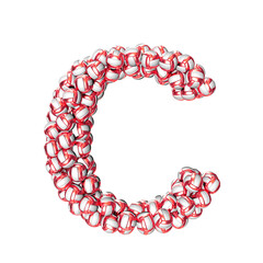 Symbol made of red volleyballs. letter c
