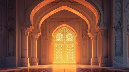 Fototapeta premium Serene Archway Shines with Golden Glow