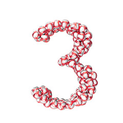 Symbol made of red volleyballs. number 3