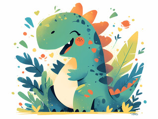 Fototapeta premium cute little tyrannosaurus rex, cartoon flat vector illustration