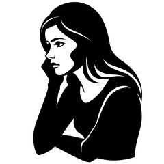 Young woman thinking about future. vector silhouette isolated white background