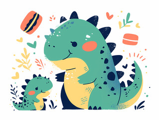 Fototapeta premium cute little tyrannosaurus rex, cartoon flat vector illustration