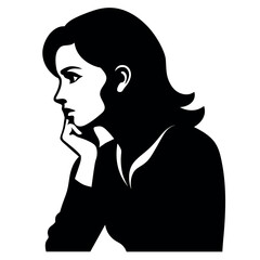 Young woman thinking about future. vector silhouette isolated white background