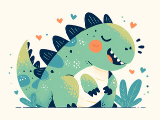 cute little tyrannosaurus rex, cartoon flat vector illustration