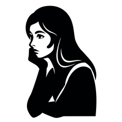Young woman thinking about future. vector silhouette isolated white background