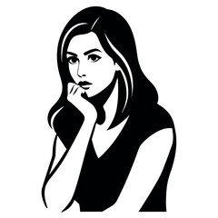 Young woman thinking about future. vector silhouette isolated white background