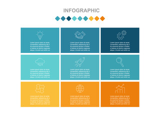 Modern infographics for business consisting of 9 cells with icons. Template vector